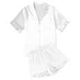 thumbnail image 1 of Ekouaer Womens Satin Pajamas Set Button Down Silk 2 Piece Pj Sets Ruffled Short Sleeve Sleepwear, 1 of 6