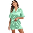 thumbnail image 1 of Ekouaer Womens Satin Pajamas Set Button Down Silk 2 Piece Pj Sets Ruffled Short Sleeve Sleepwear, 1 of 6
