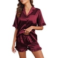 thumbnail image 1 of Ekouaer Womens Satin Pajamas Set Button Down Silk 2 Piece Pj Sets Ruffled Short Sleeve Sleepwear, 1 of 6