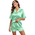 thumbnail image 1 of Ekouaer Womens Satin Pajamas Set Button Down Silk 2 Piece Pj Sets Ruffled Short Sleeve Sleepwear, 1 of 6
