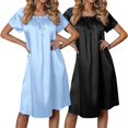 thumbnail image 1 of Ekouaer Satin Nightgowns for Women 2 Pack Silk Nightgown Pleated Loose Night Shirts Short Sleeve Sleep Shirts, 1 of 6