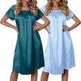 thumbnail image 1 of Ekouaer Satin Nightgowns for Women 2 Pack Silk Nightgown Pleated Loose Night Shirts Short Sleeve Sleep Shirts, 1 of 6