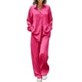 thumbnail image 1 of Ekouaer Womens 2 Piece Silk Satin Pajama Set Long Sleeve Lounge Sets Button Down Shirts and Pants PJs Soft Sleepwear Sets, 1 of 6
