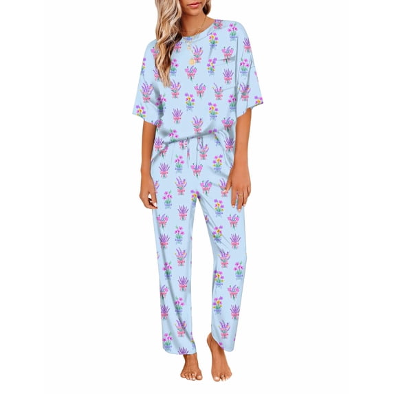 Ekouaer Womens Satin Silky Pajama Set Short Sleeve Shirt with Long Pajama Pant Set Soft PJ Loungewear