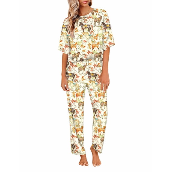 Ekouaer Womens Satin Silky Pajama Set Short Sleeve Shirt with Long Pajama Pant Set Soft PJ Loungewear