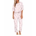 thumbnail image 1 of Ekouaer Womens Satin Silky Pajama Set Short Sleeve Shirt with Long Pajama Pant Set Soft PJ Loungewear, 1 of 6