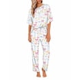 thumbnail image 1 of Ekouaer Womens Satin Silky Pajama Set Short Sleeve Shirt with Long Pajama Pant Set Soft PJ Loungewear, 1 of 6