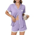 thumbnail image 1 of Ekouaer Womens Short Sleeve Pajamas Set Soft Sleepwear Button Down Lounge Set Lace Top and Shorts Pj Nightwear, 1 of 7