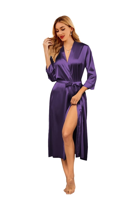 Womens Silk Bathrobe Long Sexy Summer Satin Robe Full Length Bridesmaid Wedding Party Robes