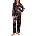 thumbnail image 1 of Ekouaer Womens Silk Pajama Set Satin Long Sleeve Button-Down Top and Pants with Ruffle Soft Sleepwear, 1 of 6
