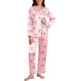 thumbnail image 1 of Ekouaer Womens Silk Pajama Set Satin Long Sleeve Button-Down Top and Pants with Ruffle Soft Sleepwear, 1 of 6