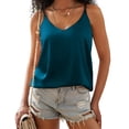 thumbnail image 1 of Ekouaer Womens Silk Satin Camisole Tank Tops V Neck Casual Spaghetti Strap Cross Back Sleeveless Basic Cami Shirt, 1 of 6