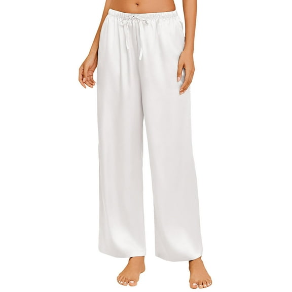 Ekouaer Womens Wide Leg Pajama Pants Satin Silk Casual Loose Elastic Waist Lounge Pants Pj Bottoms with Pockets