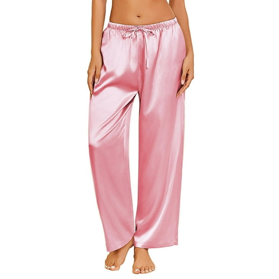 Ekouaer Womens Silk Satin Pajama Pants Casual Loose Lounge Pants Drawstring Elastic Waist Wide Leg Pj Bottoms with Pockets