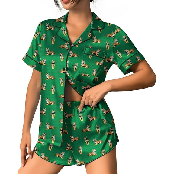 Ekouaer Womens Pajama Set Print Short Sleeve Sleepwear Button Down Pjs Shorts Set Loungewear