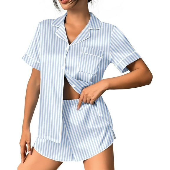 Ekouaer Womens Pajama Set Print Short Sleeve Sleepwear Button Down Pjs Shorts Set Loungewear