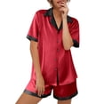 thumbnail image 1 of Ekouaer Womens Silk Satin Pajama Set Short Sleeve PJs 2 Piece Button Down Top and Shorts Soft Sleepwear, 1 of 6