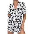 thumbnail image 1 of Ekouaer Womens Silk Satin Pajama Sets 2 Piece Button Down Silk Pjs Shorts Sets Cute Print Short Sleeve Sleepwear, 1 of 6
