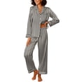thumbnail image 1 of Ekouaer Womens Silk Satin Pajama Sets 2 Piece Sleepwear Pjs Set Long Sleeve Button Down Top and Pants Stripe Loungewear Black Champagne Stripe M, 1 of 6
