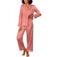thumbnail image 1 of Ekouaer Womens Silk Satin Pajama Sets 2 Piece Sleepwear Pjs Set Long Sleeve Button Down Top and Pants Stripe Loungewear Red White Stripe XXL, 1 of 6