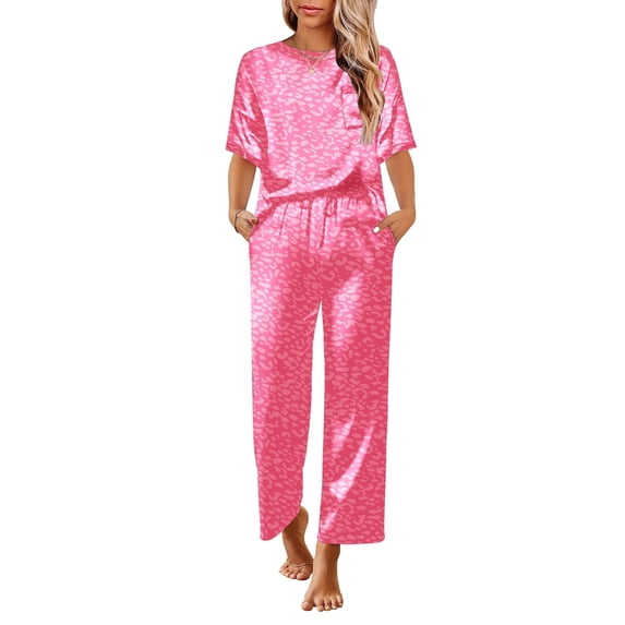Ekouaer Womens Silk Satin Pajamas Set Two Piece Pj Sets Sleepwear Loungewear Short Sleeve Pj Sets