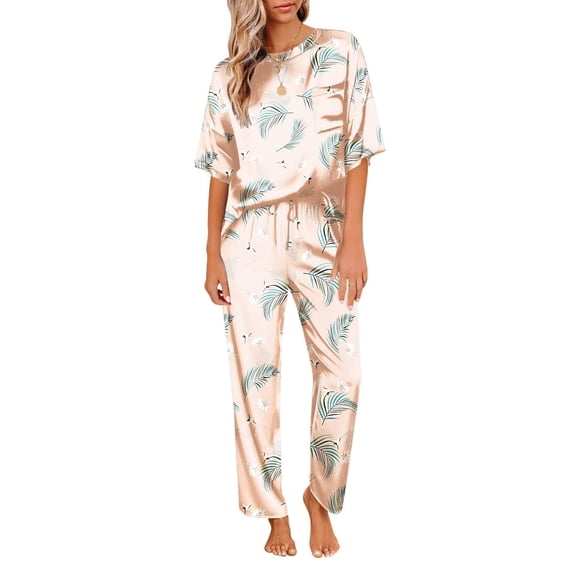 Ekouaer Womens Silk Satin Pajamas Set Two Piece Pj Sets Sleepwear Loungewear Short Sleeve Pj Sets