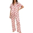 thumbnail image 1 of Ekouaer Womens Silky Satin Pajamas Set Short Sleeve Button Down Sleepwear 2 Piece Lounge Set Pj Set, 1 of 5