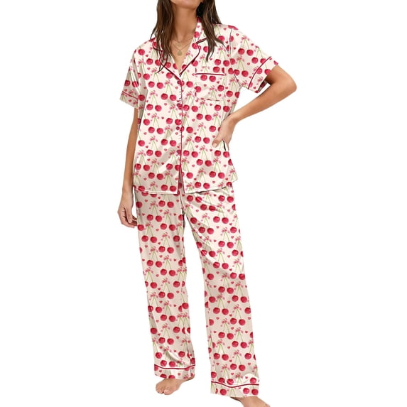 Ekouaer Womens Silky Satin Pajamas Set Short Sleeve Button Down Sleepwear 2 Piece Lounge Set Pj Set