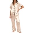 thumbnail image 1 of Ekouaer Womens Silky Satin Pajamas Set Short Sleeve Button Down Sleepwear 2 Piece Lounge Set Pj Set, 1 of 6