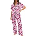 thumbnail image 1 of Ekouaer Womens Silky Satin Pajamas Set Short Sleeve Button Down Sleepwear 2 Piece Lounge Set Pj Set, 1 of 5