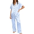thumbnail image 1 of Ekouaer Womens Silky Satin Pajamas Set Short Sleeve Button Down Sleepwear 2 Piece Lounge Set Pj Set, 1 of 5