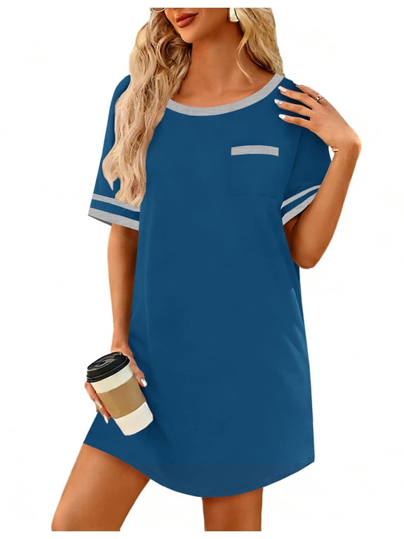 Womens Sleepwear for Sleeping Plus Size Nightgown for Women Pajama Dress Nightshirt with Pocket Short Sleeve Nightgowns