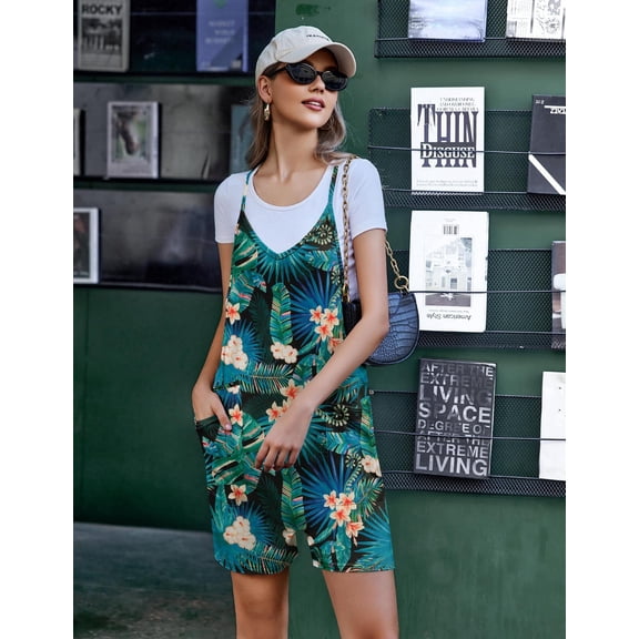 Ekouaer Womens Summer Casual Sleeveless Rompers Loose Spaghetti Strap Shorts Overalls Outfits 2025 Jumpsuits With Pockets