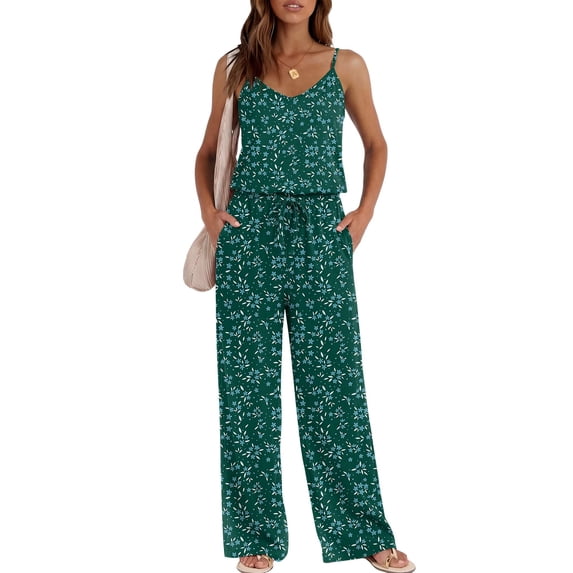 Ekouaer Womens Summer Jumpsuits Dressy Sleeveless Wide Leg Long Pants Rompers Casual One Piece Outfits with Pockets