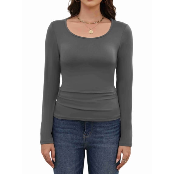 Ekouaer Womens Thermal Top Base Layer Long Sleeve Shirt Lightweight Stretch Scoop Neck Tops for Winter & Fall Thermal Undershirts
