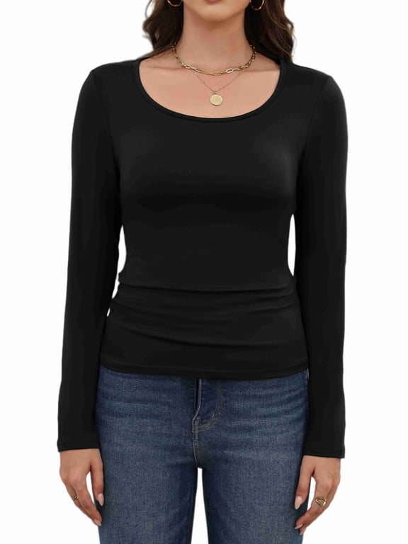 Womens Thermal Top Base Layer Long Sleeve Shirt Lightweight Stretch Scoop Neck Tops for Winter & Fall Thermal Undershirts