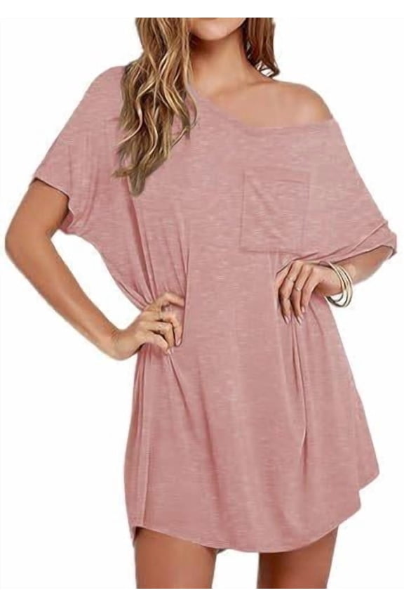 Womens Tshirt Nightgown Cotton V Neck Sleepshirts Comfy Casual Nightshirt for Women