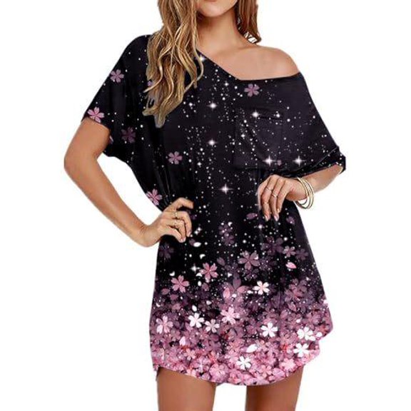 Ekouaer Womens Tshirt Nightgown Cotton V Neck Sleepshirts Comfy Casual Nightshirt for Women Peacock Blue L