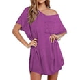 thumbnail image 1 of Ekouaer Womens Tshirt Nightgown Cotton V Neck Sleepshirts Comfy Casual Nightshirt for Women Peacock Blue L, 1 of 6