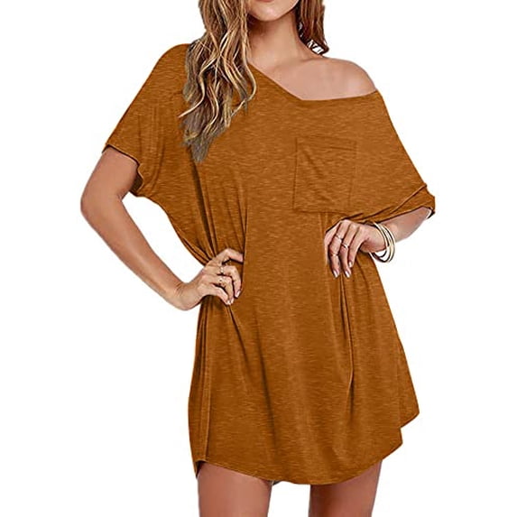 Ekouaer Womens Tshirt Nightgown Cotton V Neck Sleepshirts Comfy Casual Nightshirt for Women