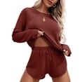 thumbnail image 1 of Ekouaer Womens Waffle Knit Pajama Sets Long Sleeve Top and Shorts Matching Lounge Set Sleepwear Loungewear Sweatsuit with Pockets, 1 of 5