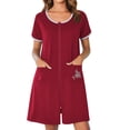 thumbnail image 1 of Ekouaer Zip Up Robes for Women Short Sleeves Zipper House Coat Short Bathrobes Lightweight Nightgown with Pockets, 1 of 4