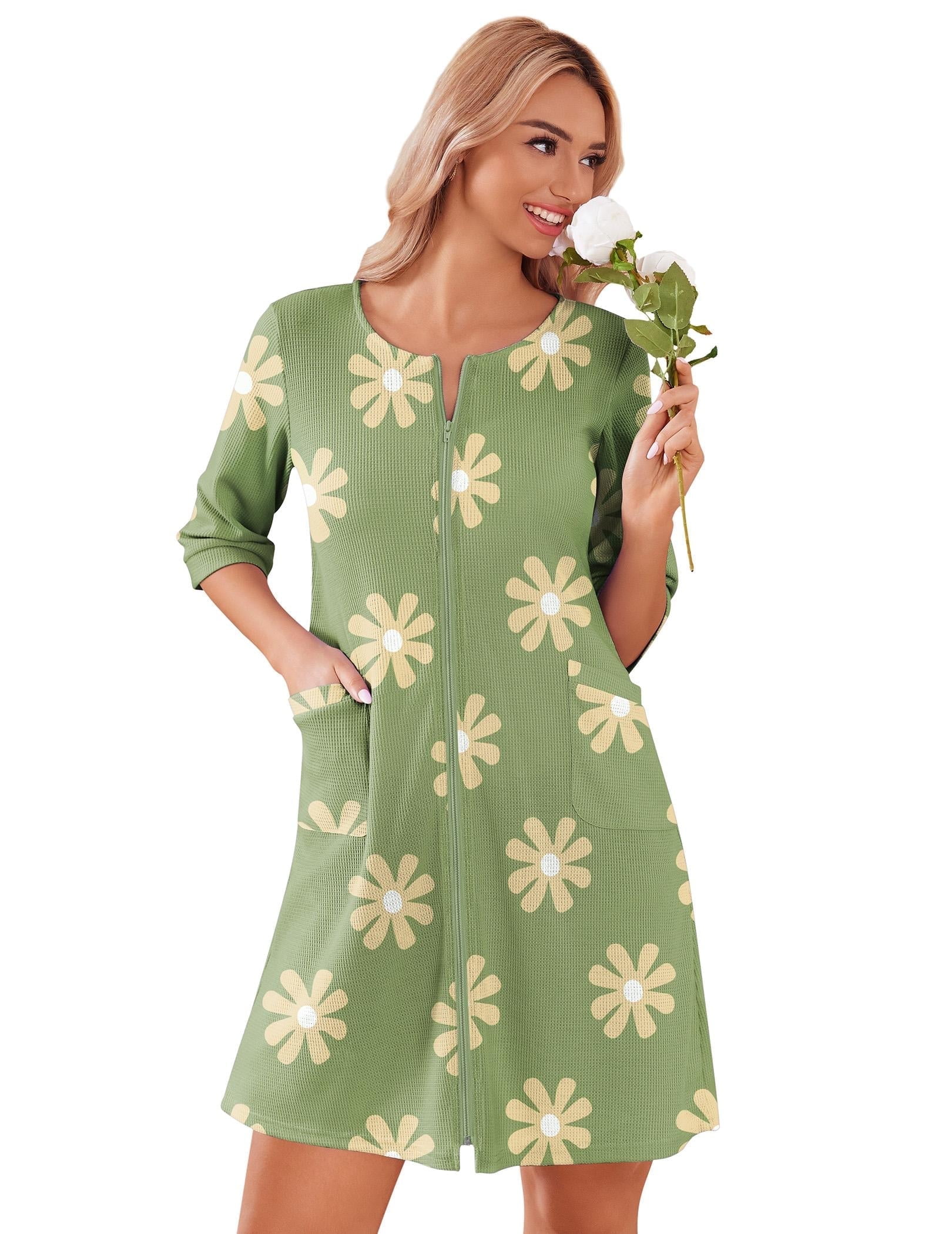 Ekouaer Zip Up Robes for Women Short Waffle Bathrobe Lightweight Knee ...