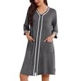 thumbnail image 1 of Ekouaer Zipper Robes for Women 3/4 Sleeves Lightweight House Coat Zip Up Bathrobe Soft Nightgown with Pockets, 1 of 6