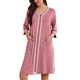 thumbnail image 1 of Ekouaer Zipper Robes for Women 3/4 Sleeves Lightweight House Coat Zip Up Bathrobe Soft Nightgown with Pockets, 1 of 6