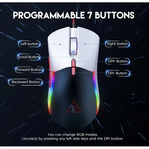 Eksa Em200 Customizable Gaming Mouse 1200 Dpi 2 Covers (Black & White) New