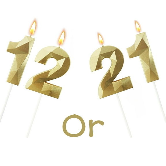 Candle Birthday, Number 12 or 21, Ekuci Gold 3D Diamond Shape Birthday Candles, For Party Celebration
