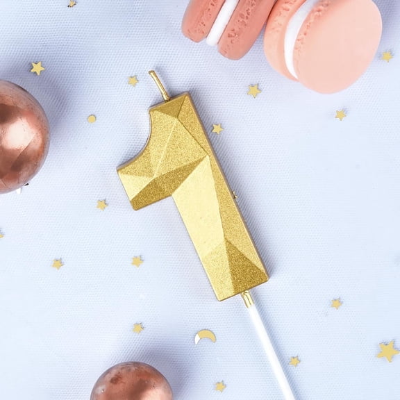 Candle Birthday, Number 1, Ekuci Gold 3D Diamond Shape Birthday Candles, For Party Celebration