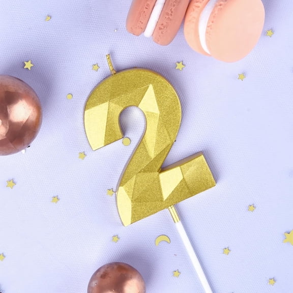 Candle Birthday, Number 2, Ekuci Gold 3D Diamond Shape Birthday Candles, For Party Celebration