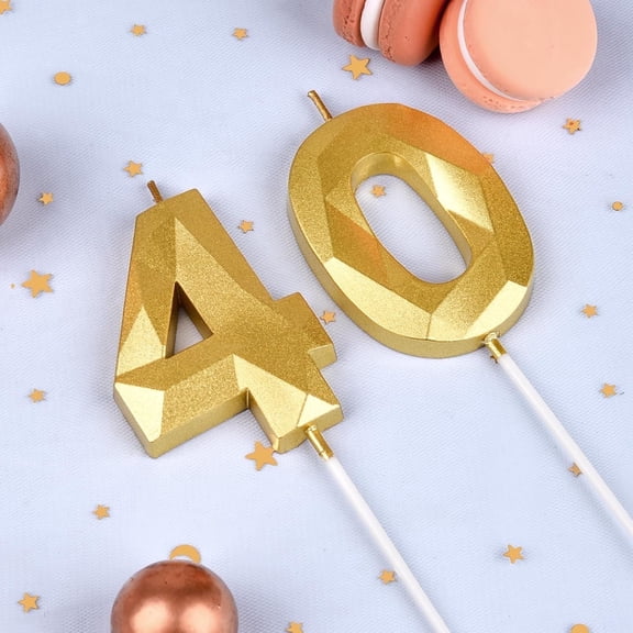 Candle Birthday, Number 40, Ekuci Gold 3D Diamond Shape Birthday Candles, For Party Celebration